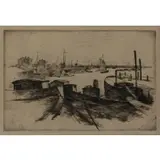 John Henry Twachtman, The Harbor, Bridgeport, Etching