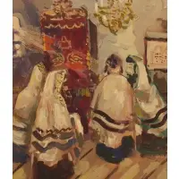 Ilya Schor, Worshipers in the Synagogue, Gouache