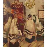 Ilya Schor, Worshipers in the Synagogue, Gouache