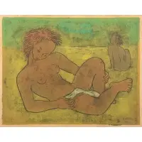 Two Figures by Ángel Botello, Linocut, sold May 2021