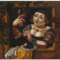 Mischa Borisoff, Woman with Grapes and Wine, Oil on canvas