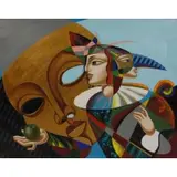 Mischa Borisoff, Figures with Masks, Oil on canvas