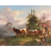 Joseph Heicke, Alpine Cattle, Oil on panel