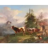 Joseph Heicke, Alpine Cattle, Oil on panel