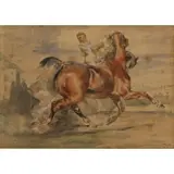 Alexandre-Gabriel Decamps, Equestrian Scene, Watercolor