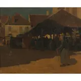 Frederick Mulhapt, Market Scene, Oil on board