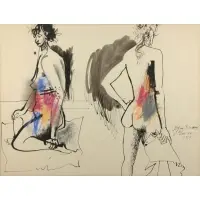 Figure Studies by Byron Browne, Mixed media on paper, sold May 2021