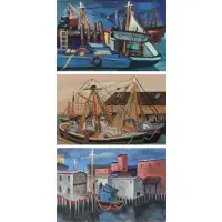 Murray Hantman, Port Scenes, Grouping of Three Gouaches