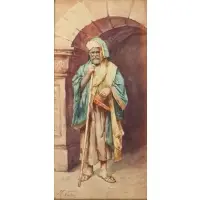 M Valeri, Orientalist Scene, Watercolor