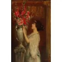 Alfred C. Weatherstone, Woman with Flowers, Oil on panel