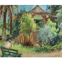 Florida Landscape Featuring a Woman with Parasol by Edith Varian Cockcroft, Oil on board, sold Apr 2021