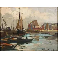 French Port Scene by Lucien-Victor Delpy, Oil on board, sold Apr 2021