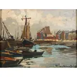 Lucien-Victor Delpy, French Port Scene, Oil on board