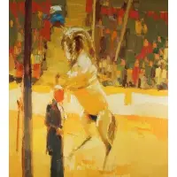 Circus Trainer with Horse by Nicola Simbari, Large Oil on Canvas, sold Apr 2021