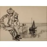 Seán Keating, Aran Island Scene, Charcoal on paper