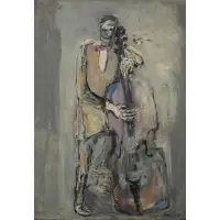 Patrick Collins, Man with Cello, Oil on board