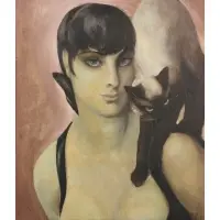 Agnes Tait, Lady with Cat, Oil on board