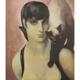 Agnes Tait, Lady with Cat, Oil on board