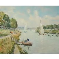 Jacques Bouyssou, Dimanche Sur La Marne, Oil on canvas