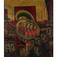 Surrealist Scene by Rib, Oil on canvas, sold Mar 2021