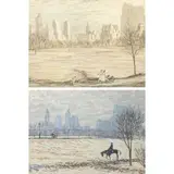 Henry Ives Cobb, Central Park Scenes, Pair of watercolors