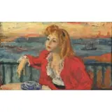 Robert Philipp, Portrait of a Lady in Red, Oil on board