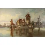 L von Howe, European Townscape, Oil on canvas