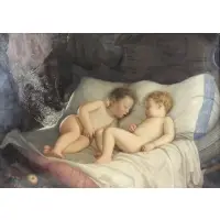 Blas A. Fagioni, Two sleeping babies, Oil on canvas
