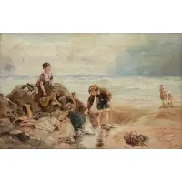 Children Playing Along the Shore by Carl Mayr-Graetz, Oil on canvas, sold Feb 2021