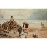Carl Mayr-Graetz, Children Playing Along the Shore, Oil on canvas