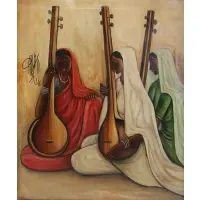 B. Prabha, Three Musicians, Oil on canvas