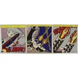 Roy Lichtenstein, as i opened fire": Signed on third sheet lower right. From a Delray Beach, FL estate. Dimensions: Sheet: 25, Color screenprint triptych