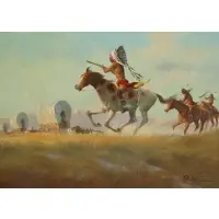 Raiding Party by Gerald McCann, Oil on canvas, sold Jan 2021