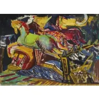 Josef Presser, Carousel Horses, Oil on board