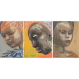 Josef Presser, Portraits, Grouping of three mixed media on paper