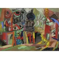 Josef Presser, Village Scene, Oil on board