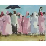 Richard Segalman, Figures with Umbrellas, Oil on canvas