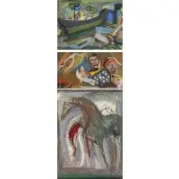 Josef Presser, Untitled, Grouping of three mixed media on paper