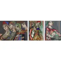 Josef Presser, Harlequins, Grouping of three mixed media on paper