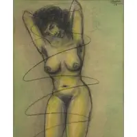 John Graham, Nude, Mixed media on board