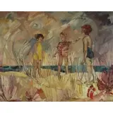 Elizabeth Case, Children by the Sea, Oil on board
