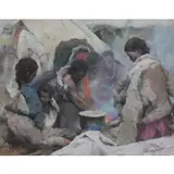 Hongnian Zhang, Tibetan Family, Oil on canvas