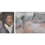 Hongnian Zhang, Study for Spring Thaw, Pair of oils