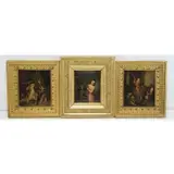 Whimsical scenes by Grouping Of Three Oils, Three oils, two on tin, one on panel, sold Jan 2021