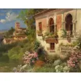 Sanchez, Landscape with Villa, Oil on Canvas