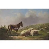 Auguste Coomans, Livestock, Oil on panel