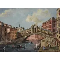 Alberto Terrini, Rialto Bridge, Oil on panel