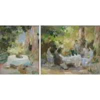 Suzanne Humbert, Garden Scenes, Pair of Oils on Board