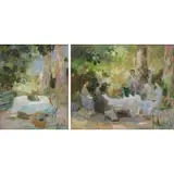 Suzanne Humbert, Garden Scenes, Pair of Oils on Board