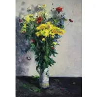 Gaston Sebire, Chrysanthemes et roses, Oil on canvas